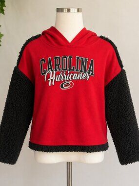 Carolina Hurricanes Girls Hoodie Youth 10-12 Cozy Sherpa Sleeve Sweatshirt NHL